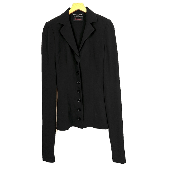 Vintage Dolce & Gabbana Women's Blazer Silk Blend Button Black Jacket Size 42, M - Picture 1 of 11